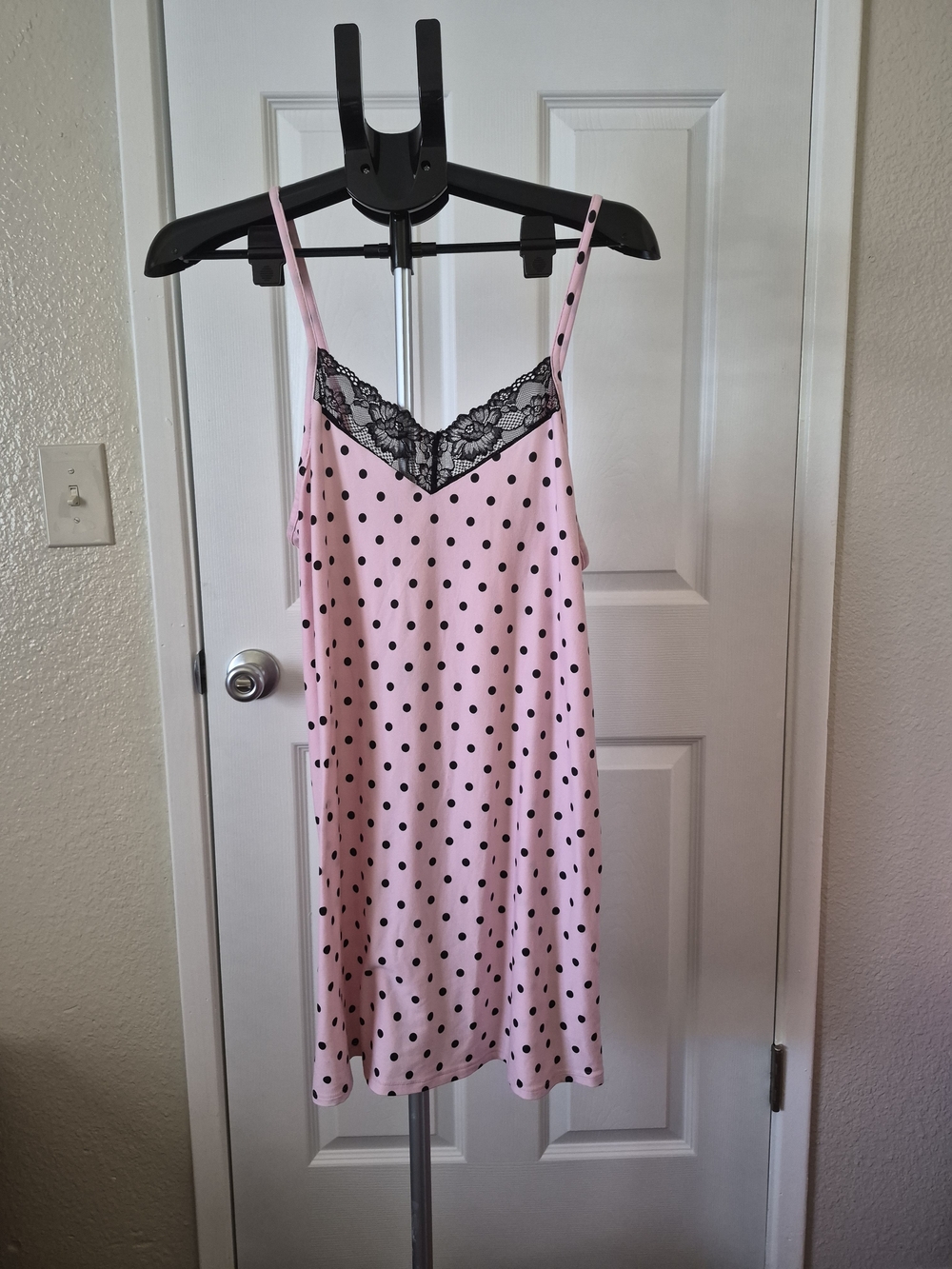 Women’s Pink Polka Dot Lace-Trim Slip Dress